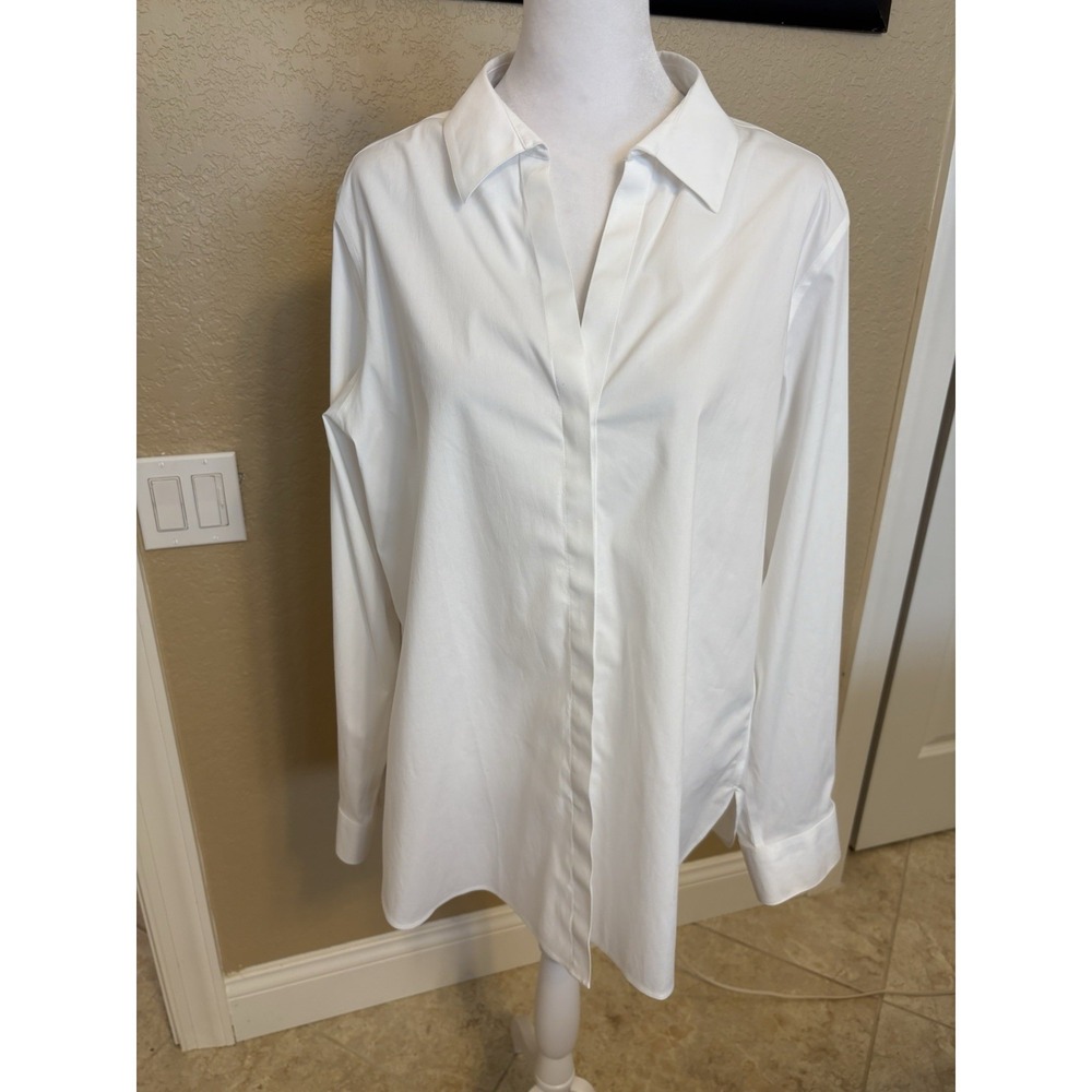 Foxcroft Women's Classic White Button Down Long Sleeve Shirt, 16, Non Iron